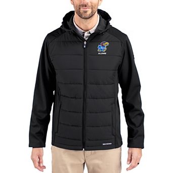 Men's Cutter & Buck Black Kansas Jayhawks Evoke Hybrid Eco Softshell Recycled Full Zip Hooded Jacket