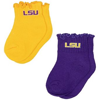 Infant ZooZatz Gold/Purple LSU Tigers Two-Pack Lettuce Hem Tri-Blend Socks