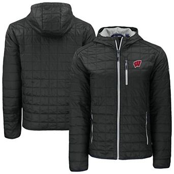 Men's Cutter & Buck Black Wisconsin Badgers Rainier Eco PrimaLoft Hooded Full-Zip Jacket