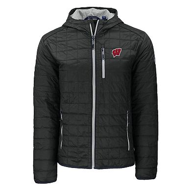 Men's Cutter & Buck Black Wisconsin Badgers Rainier Eco PrimaLoft Hooded Full-Zip Jacket