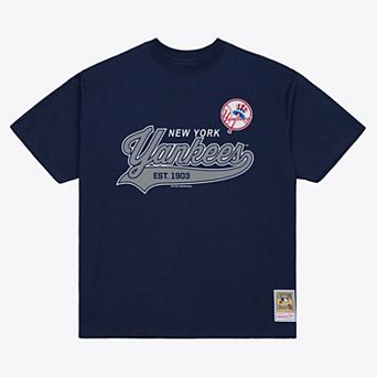 Men's Mitchell & Ness Navy New York Yankees Script Sweep Arch T-Shirt