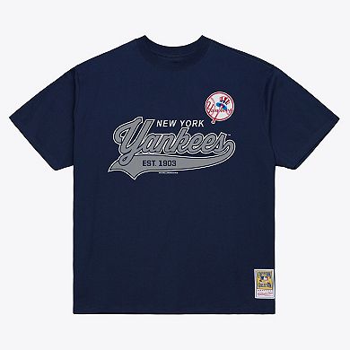 Men's Mitchell & Ness Navy New York Yankees Script Sweep Arch T-Shirt