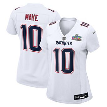 Women's Nike Drake Maye White New England Patriots Super Bowl LX Patch Tundra Fashion Game Jersey