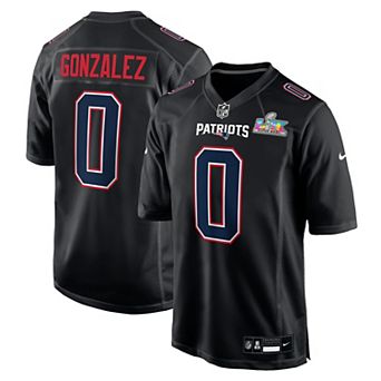 Men's Nike Christian Gonzalez Black New England Patriots Super Bowl LX Patch Carbon Fashion Game Jersey
