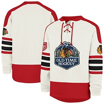 Men's '47 Cream Chicago Blackhawks Pond Hockey Trio Eternal Lacer Sweatshirt