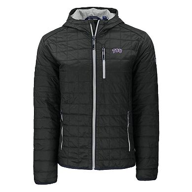Men's Cutter & Buck Black TCU Horned Frogs Rainier Eco PrimaLoft Hooded Full-Zip Jacket