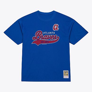 Men's Mitchell & Ness Royal Atlanta Braves Script Sweep Arch T-Shirt