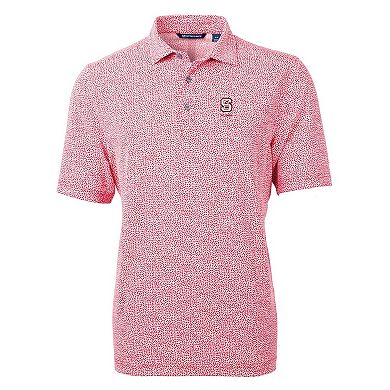 Men's Cutter & Buck Red NC State Wolfpack Alumni Logo DryTec Virtue Eco Pique Botanical Print Recycled Polo