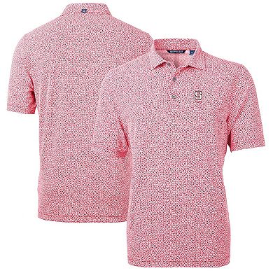 Men's Cutter & Buck Red NC State Wolfpack Alumni Logo DryTec Virtue Eco Pique Botanical Print Recycled Polo
