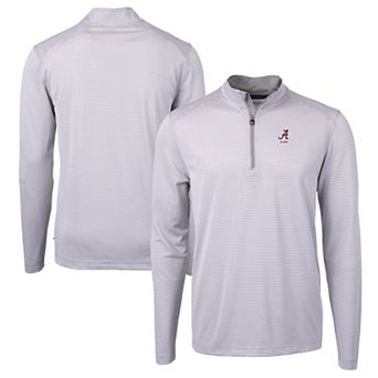 Men's Cutter & Buck Gray Alabama Crimson Tide Alumni Logo DryTec Virtue Eco Pique Micro Stripe Recycled Quarter-Zip Pullover Top