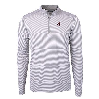 Men's Cutter & Buck Gray Alabama Crimson Tide Alumni Logo DryTec Virtue Eco Pique Micro Stripe Recycled Quarter-Zip Pullover Top