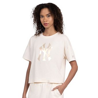 Women's Starter Cream New York Yankees Tri-Blend Pastels Boxy Cropped T-Shirt