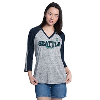 Women's G-III 4Her by Carl Banks Navy/Grey Seattle Mariners Speed Training 3/4-Sleeve V-Neck T-Shirt