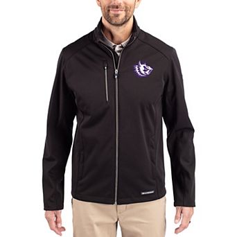 Men's Cutter & Buck Black TCU Horned Frogs Evoke Eco Softshell Recycled Full-Zip Jacket