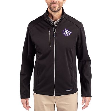 Men's Cutter & Buck Black TCU Horned Frogs Evoke Eco Softshell Recycled Full-Zip Jacket