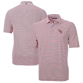 Men's Cutter & Buck Garnet Florida State Seminoles Alumni Logo Virtue Eco Pique Stripe Recycled Polo