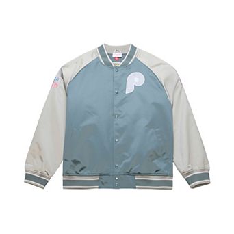 Men's Mitchell & Ness Gray Philadelphia Phillies Thunderstorm Head Coach Lightweight Satin Full-Snap Jacket