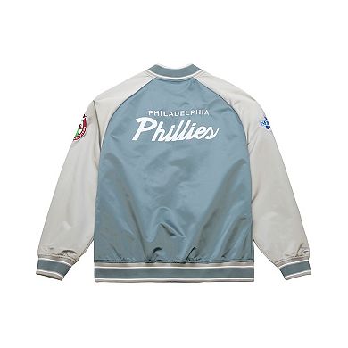 Men's Mitchell & Ness Gray Philadelphia Phillies Thunderstorm Head Coach Lightweight Satin Full-Snap Jacket