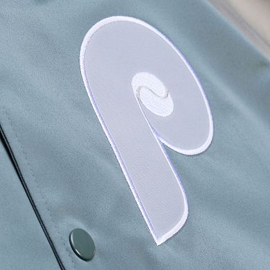 Men's Mitchell & Ness Gray Philadelphia Phillies Thunderstorm Head Coach Lightweight Satin Full-Snap Jacket