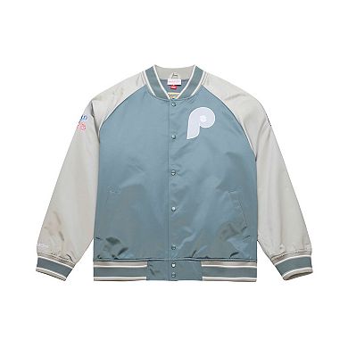 Men's Mitchell & Ness Gray Philadelphia Phillies Thunderstorm Head Coach Lightweight Satin Full-Snap Jacket