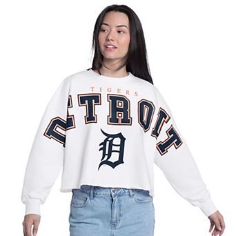 Women's G-III 4Her by Carl Banks White Detroit Tigers Bleachers Cropped Pullover Sweatshirt