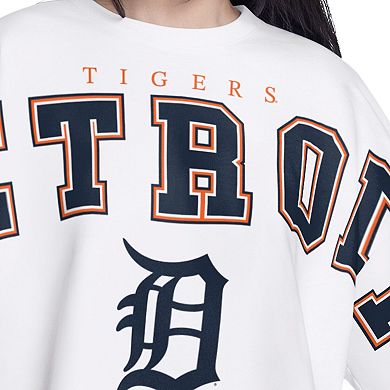 Women's G-III 4Her by Carl Banks White Detroit Tigers Bleachers Cropped Pullover Sweatshirt