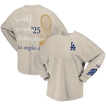 Women's Fanatics Beige Los Angeles Dodgers 2025 World Series Champions Trophy Spirit Jersey Long Sleeve T-Shirt