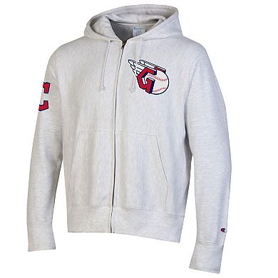 Men's Champion Gray Cleveland Guardians Reverse Weave Chenille Full-Zip Hoodie