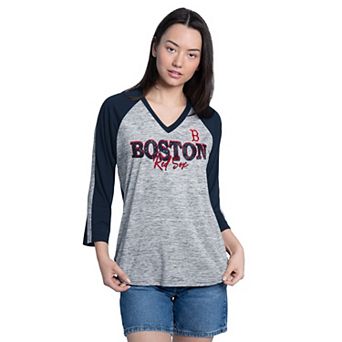 Women's G-III 4Her by Carl Banks Navy/Grey Boston Red Sox Speed Training 3/4-Sleeve V-Neck T-Shirt