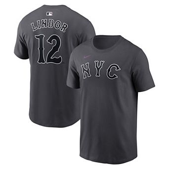 Men's Nike Francisco Lindor Anthracite New York Mets City Connect Name & Number T-Shirt