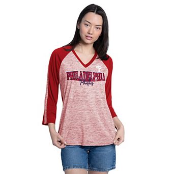 Women's G-III 4Her by Carl Banks Red/Grey Philadelphia Phillies Speed Training 3/4-Sleeve V-Neck T-Shirt
