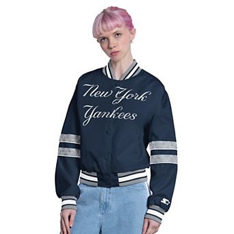 Women's Starter Navy New York Yankees Interception Full-Snap Varsity Jacket
