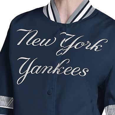 Women's Starter Navy New York Yankees Interception Full-Snap Varsity Jacket
