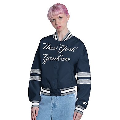 Women's Starter Navy New York Yankees Interception Full-Snap Varsity Jacket
