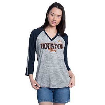 Women's G-III 4Her by Carl Banks Navy/Grey Houston Astros Speed Training 3/4-Sleeve V-Neck T-Shirt