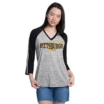 Women's G-III 4Her by Carl Banks Black/Grey Pittsburgh Pirates Speed Training 3/4-Sleeve V-Neck T-Shirt
