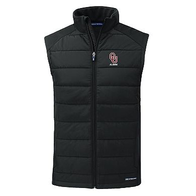 Men's Cutter & Buck Black Oklahoma Sooners Evoke Hybrid Eco Softshell Recycled Full-Zip Vest