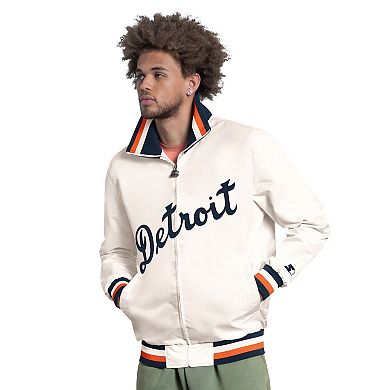 Men's Starter White Detroit Tigers The Captain Cooperstown Logo Full-Zip Varsity Jacket