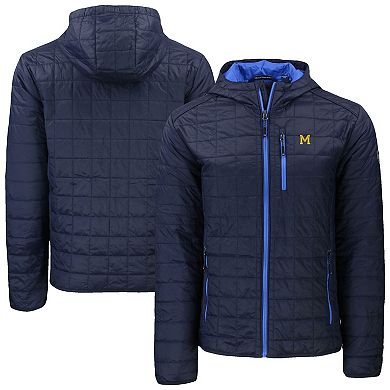 Men's Cutter & Buck Navy Michigan Wolverines Rainier Eco PrimaLoft Hooded Full-Zip Jacket