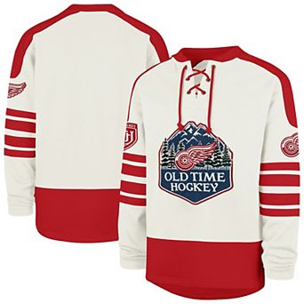Men's '47 Cream Detroit Red Wings Pond Hockey Trio Eternal Lacer Sweatshirt
