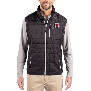 Men's Cutter & Buck Black Utah Utes Rainier Eco Insulated PrimaLoft Full-Zip Puffer Vest