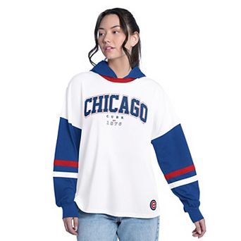 Women's G-III 4Her by Carl Banks White/Royal Chicago Cubs Key Player Oversized Hooded Long Sleeve T-Shirt