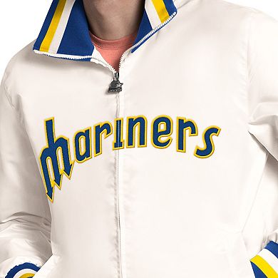 Men's Starter White Seattle Mariners The Captain Cooperstown Logo Full-Zip Varsity Jacket