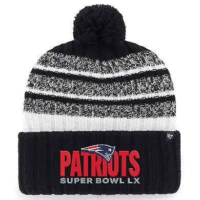 Men's '47 Black New England Patriots Super Bowl LX Tavern Cuffed Knit Hat with Pom