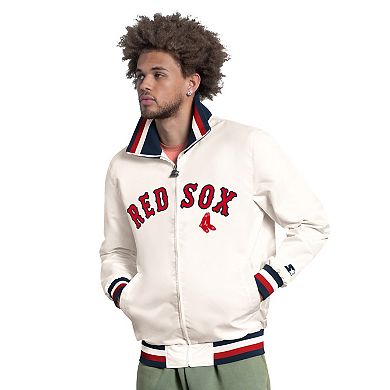 Men's Starter White Boston Red Sox The Captain Cooperstown Logo Full-Zip Varsity Jacket