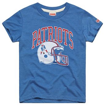 Youth Homage Royal New England Patriots Helmet Retro Tri-Blend T-Shirt
