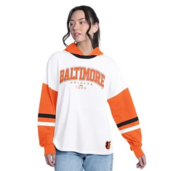 Women's G-III 4Her by Carl Banks White/Orange Baltimore Orioles Key Player Oversized Hooded Long Sleeve T-Shirt