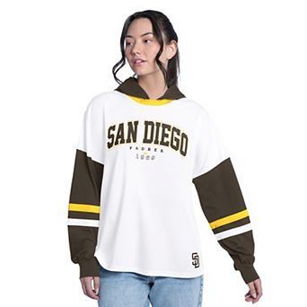 Women's G-III 4Her by Carl Banks White/Brown San Diego Padres Key Player Oversized Hooded Long Sleeve T-Shirt