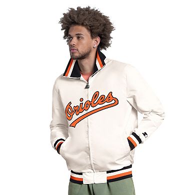 Men's Starter White Baltimore Orioles The Captain Cooperstown Logo Full-Zip Varsity Jacket