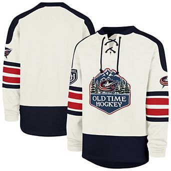 Men's '47 Cream Columbus Blue Jackets Pond Hockey Trio Eternal Lacer Sweatshirt
